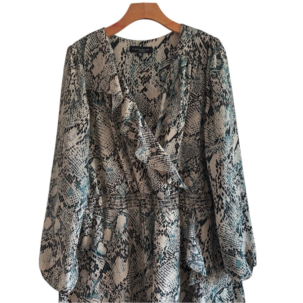 SLATE & WILLOW Phyton Printed Surplice Wrap Dress Xl - Picture 6 of 14